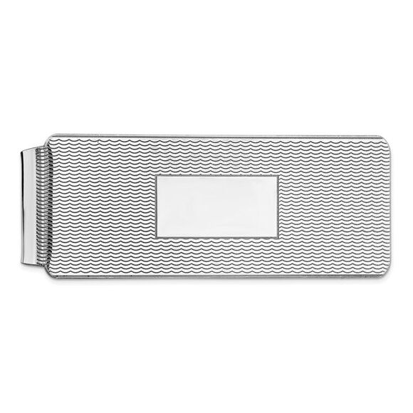 Rhodium Plated Sterling Silver Textured Fold Over Money Clip 19 x 51mm